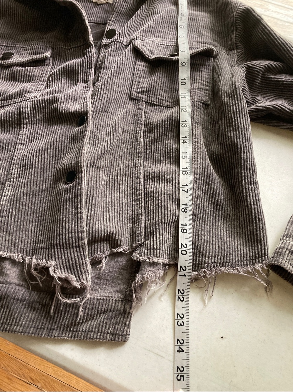 POL Cropped Corduroy Distressed Jacket in Taupe Gray - Picture 9 of 9